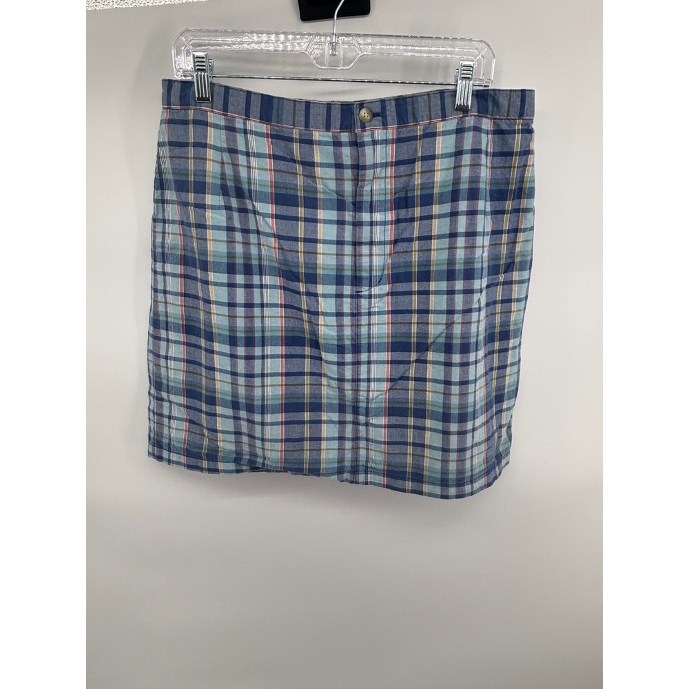 Eddie‎ Bauer Womens Plaid Skirt Cotton Blend Blue Multi Casual Career Size 18
